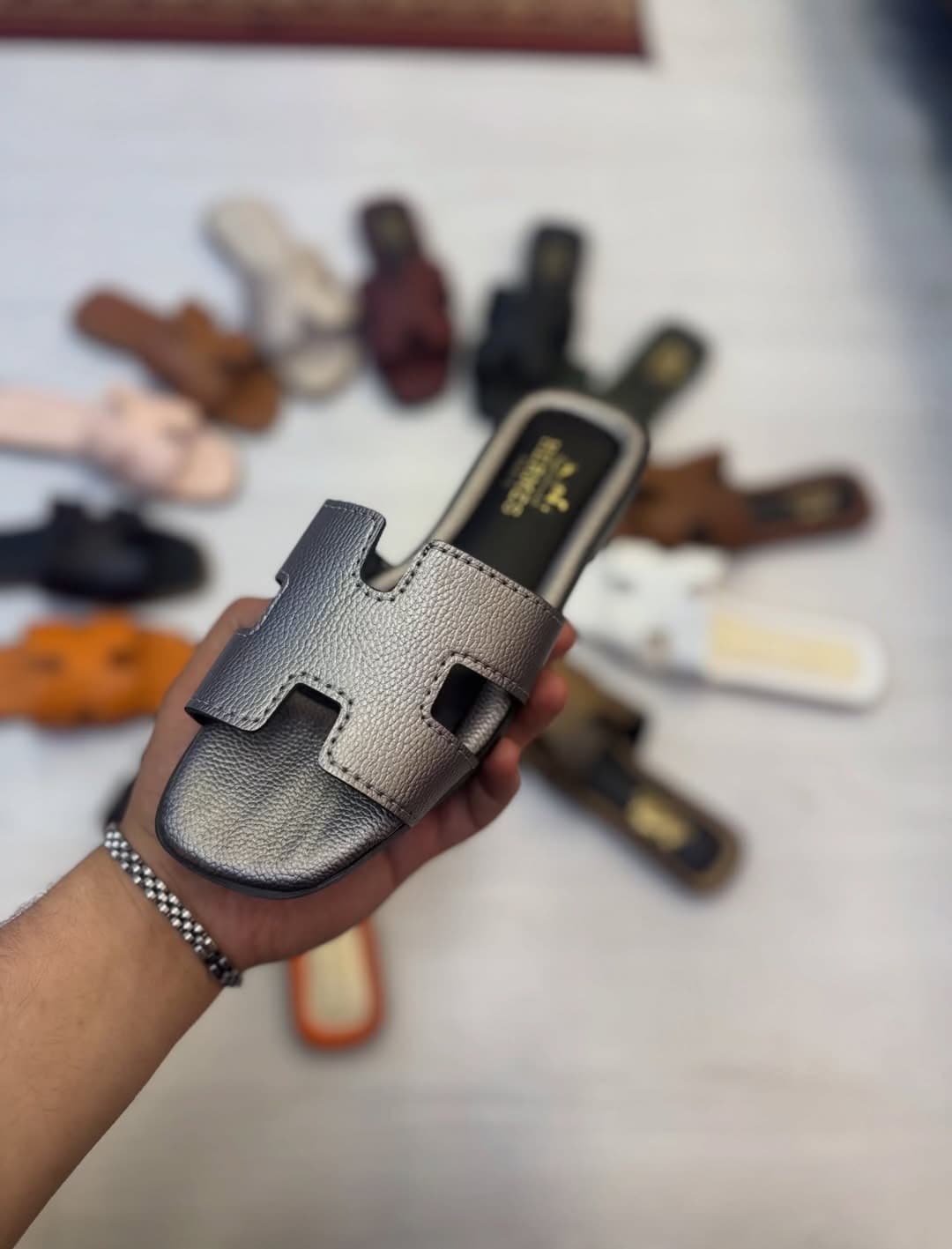 Hermes terlik premium – Gümüş