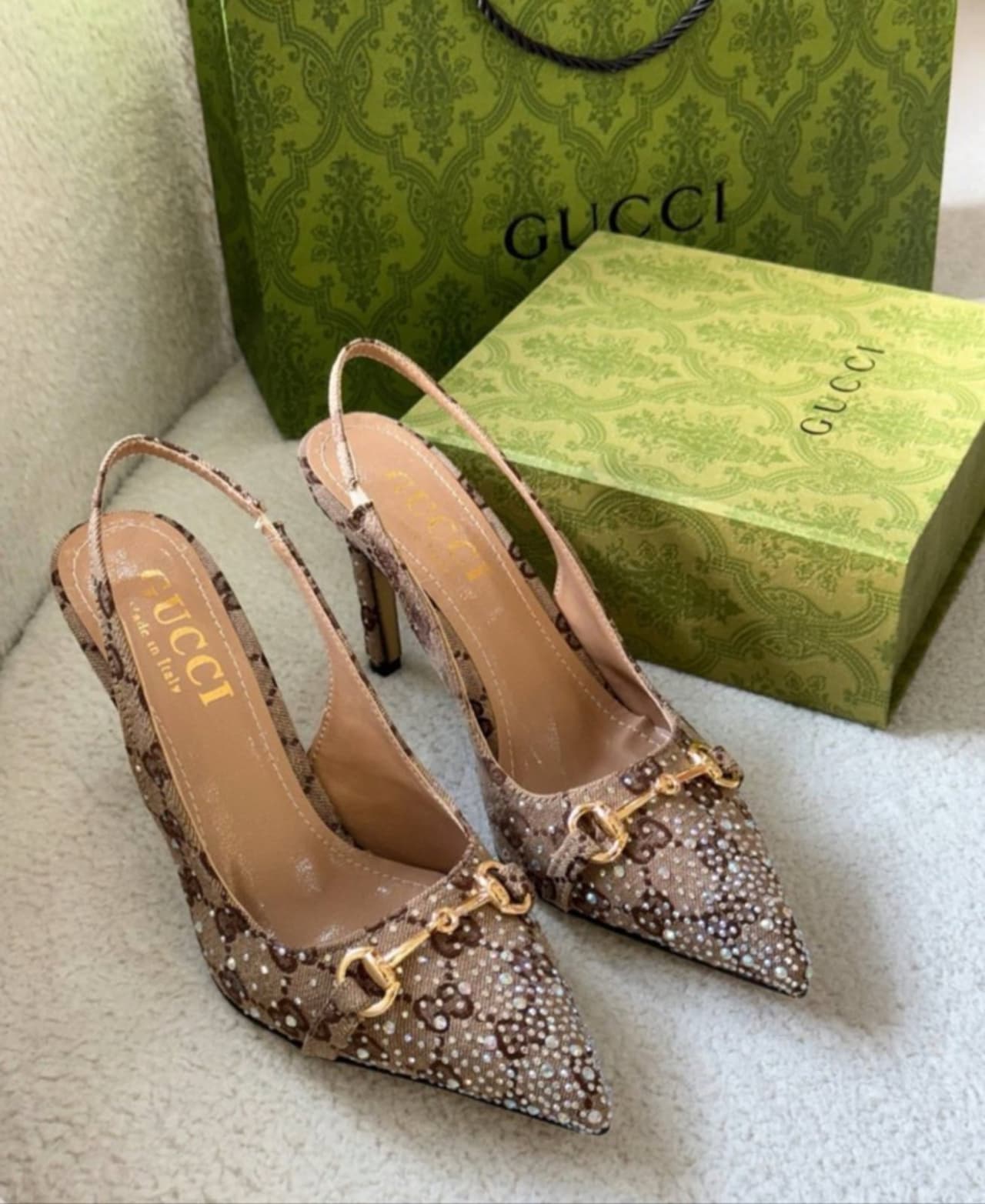 Gucci topuklu – Bej taşlı